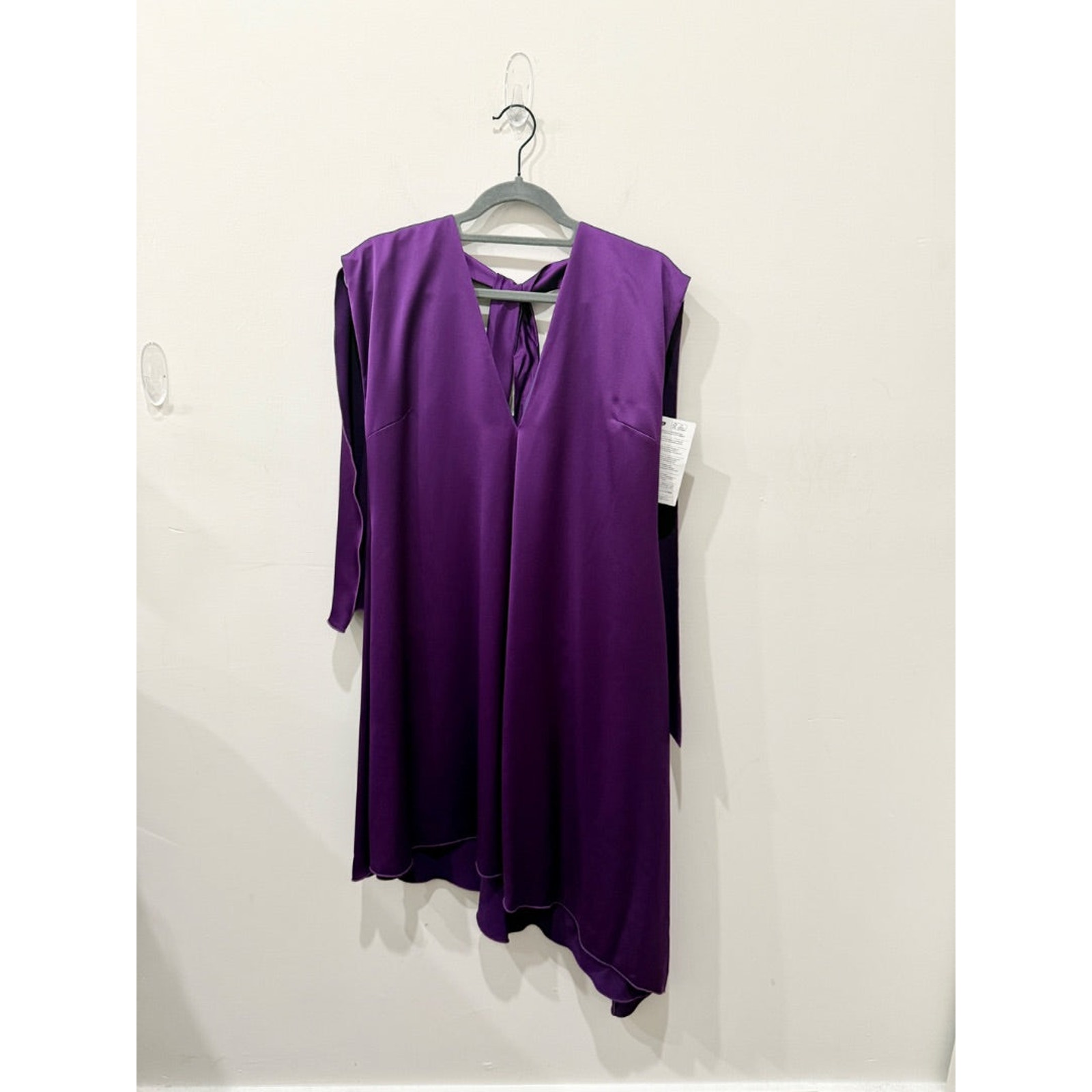 Nwt Msgm Satin Sleeveless V-Neck Layered Hi-Low A-Line Mini Dress Purple 42 / 10